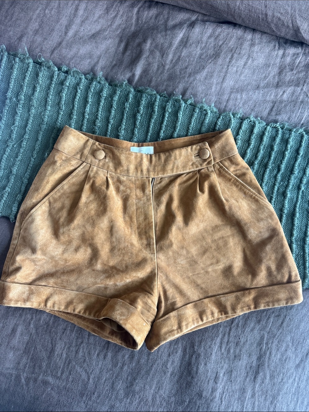Sezane High-Waist Tan leather Shorts